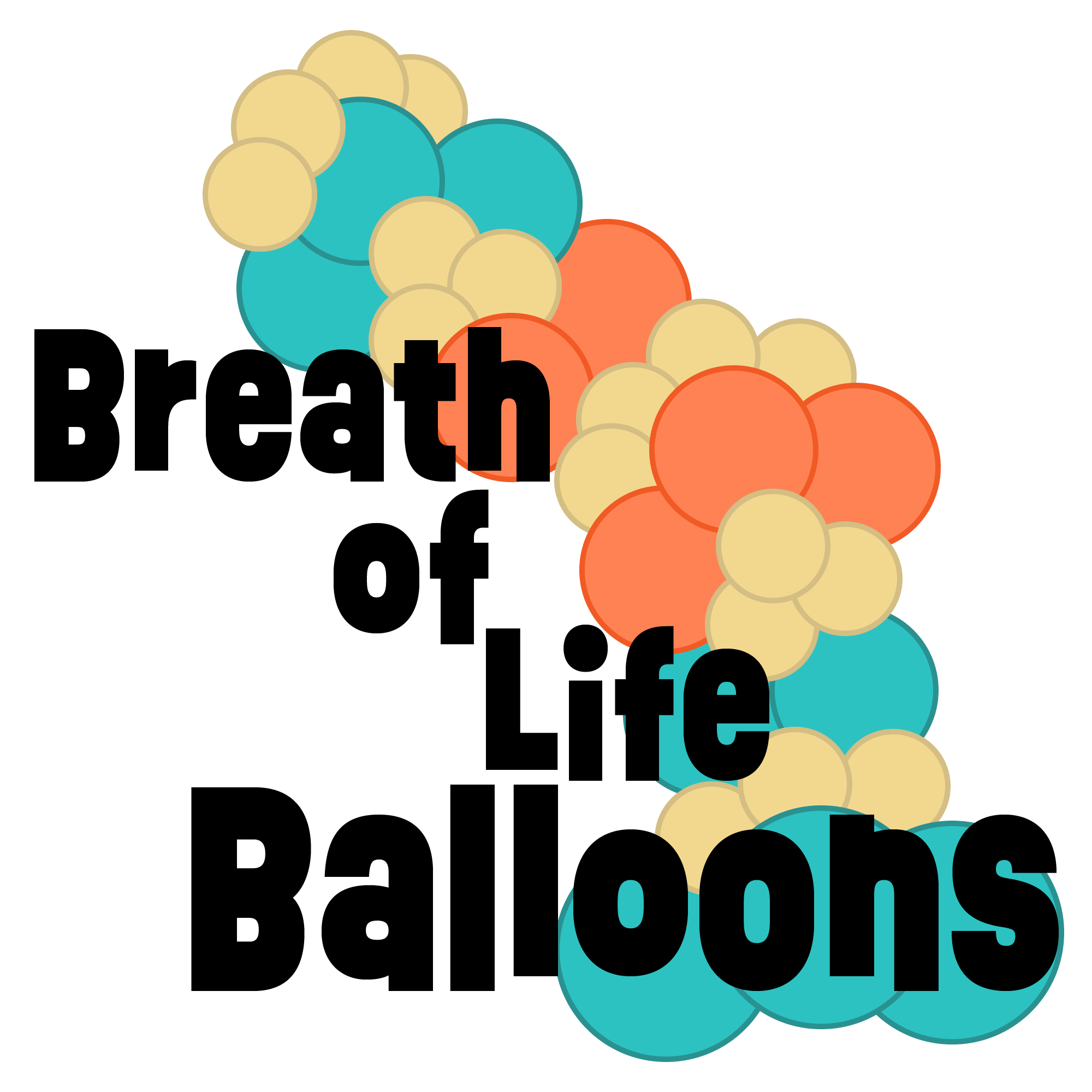 Breath of Life Balloons Logo in bold text with Circles stylized as a balloon column underneath